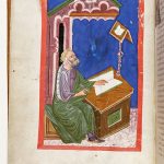 Miniatura di Omero che scrive l'Iliade, in un codece del 1415 circa