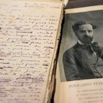 Manoscritto del romanzo "Il mio paese" e immagine del suo autore, Policarpo Petrocchi